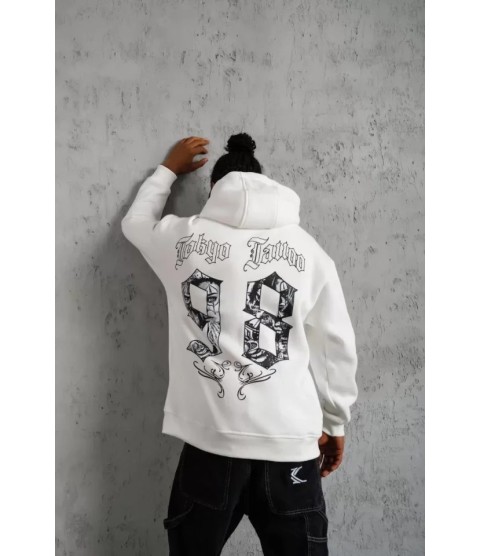 Erkek 98 Baskılı Kapşonlu Sweat - Beyaz