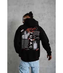 Erkek Ön Arka Baskılı Kapşonlu Sweat - Siyah