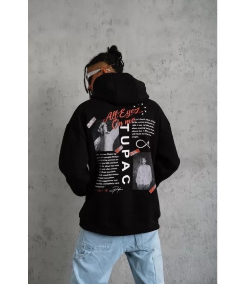 Erkek Ön Arka Baskılı Kapşonlu Sweat - Siyah