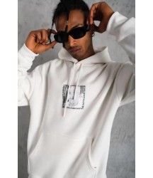 Erkek Ön Arka Baskılı Kapşonlu Sweat - Beyaz
