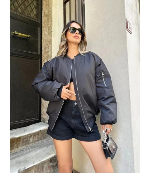 Düz Bomber Ceket - Siyah