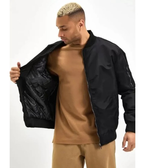 Erkek Düz Bomber Ceket - Siyah