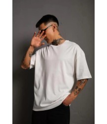Erkek 24/1 Düz A Kalite Oversize T-shirt - Beyaz