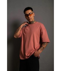 Erkek 24/1 Düz A Kalite Oversize T-shirt - Gül Kurusu