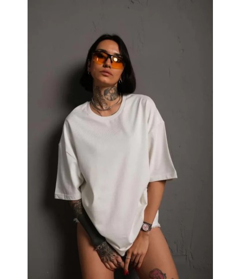 24/1 Düz A Kalite Oversize T-shirt - Beyaz