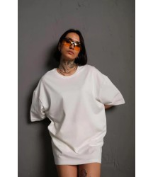 24/1 Düz A Kalite Oversize T-shirt - Beyaz