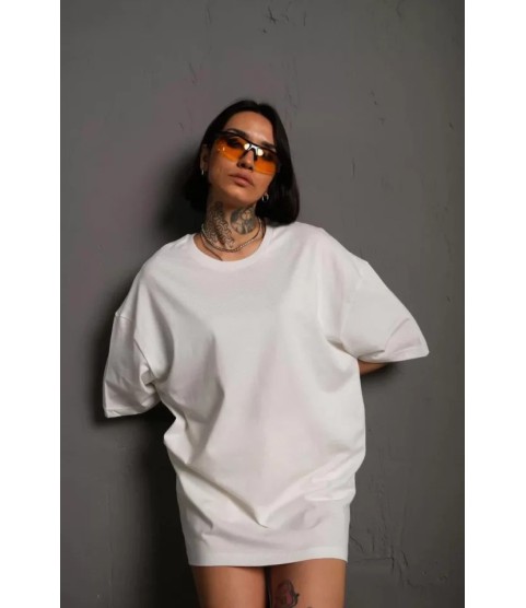 24/1 Düz A Kalite Oversize T-shirt - Beyaz