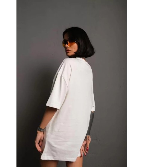 24/1 Düz A Kalite Oversize T-shirt - Beyaz