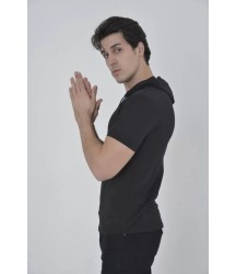 Erkek Kapşonlu Slim Fit T-shirt - Siyah