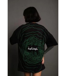 Bisiklet Yakalı Sırt Baskılı Oversize T-Shirt - Siyah