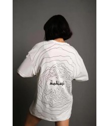 Bisiklet Yakalı Sırt Baskılı Oversize T-Shirt - Beyaz
