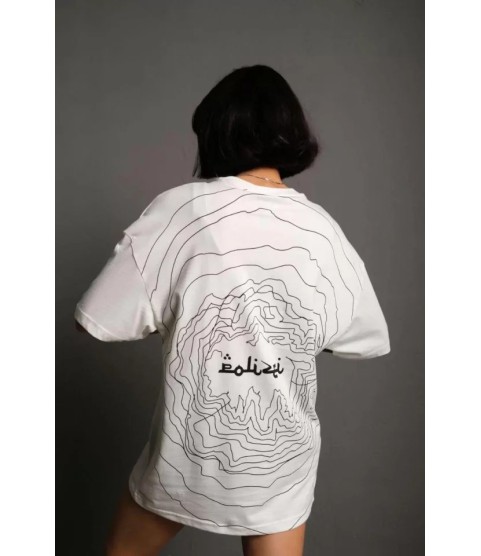 Bisiklet Yakalı Sırt Baskılı Oversize T-Shirt - Beyaz