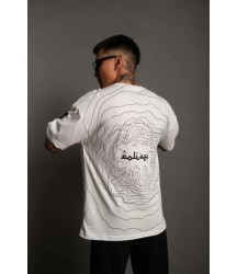 Erkek Bisiklet Yakalı Sırt Baskılı Oversize T-Shirt - Beyaz