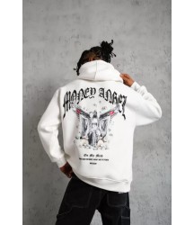 Erkek Kordon İpli Baskılı Kapüşonlu Sweatshirt - Beyaz