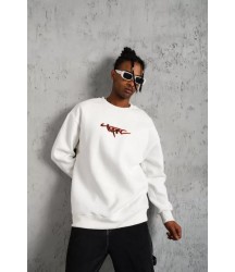Erkek 3 İplik Gangster Baskılı Sweatshirt - Beyaz