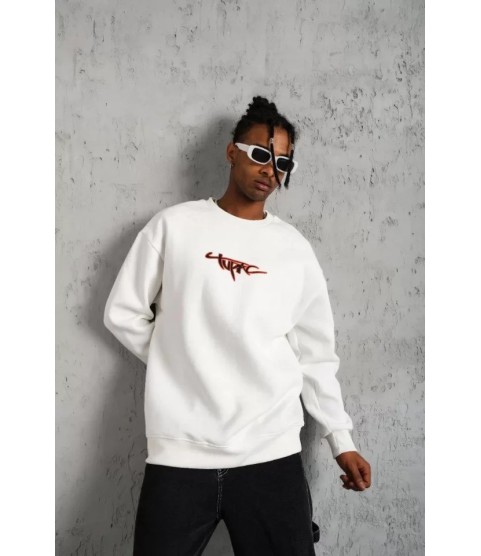 Erkek 3 İplik Gangster Baskılı Sweatshirt - Beyaz