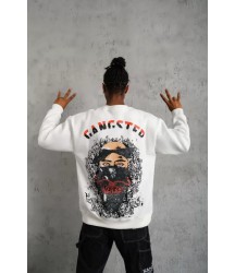 Erkek 3 İplik Gangster Baskılı Sweatshirt - Beyaz