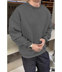 Erkek Düz Bisiklet Yaka Sweat - Füme