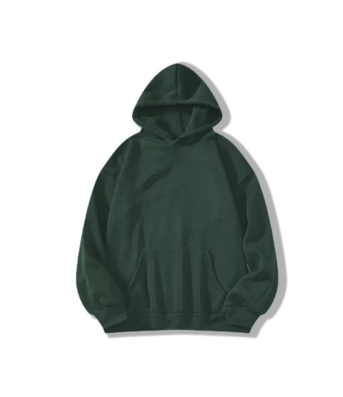 Erkek Düz Kapüşonlu Sweat - Koyu Yeşil