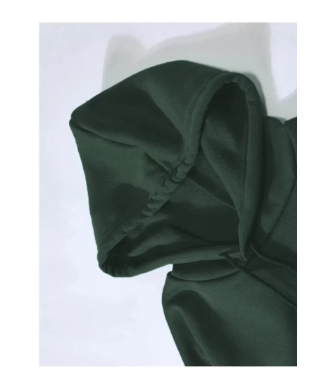 Erkek Düz Kapüşonlu Sweat - Koyu Yeşil