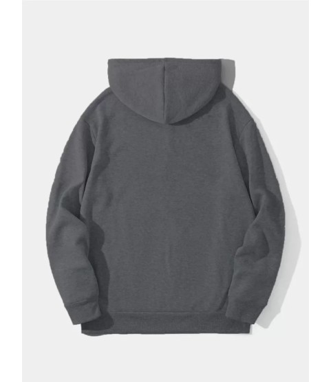 Erkek Düz Kapüşonlu Sweat - Füme