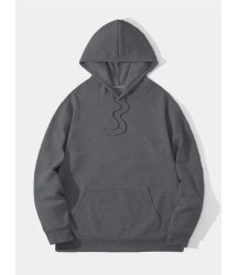 Erkek Düz Kapüşonlu Sweat - Füme