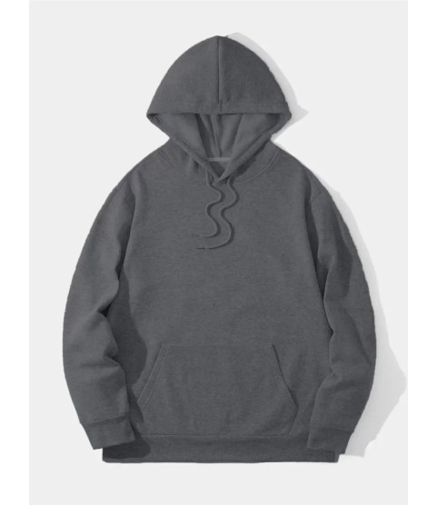 Erkek Düz Kapüşonlu Sweat - Füme