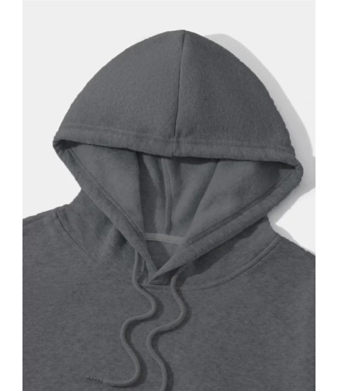 Erkek Düz Kapüşonlu Sweat - Füme