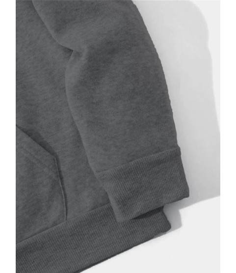 Erkek Düz Kapüşonlu Sweat - Füme