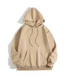 Erkek Düz Kapüşonlu Sweat - Bej