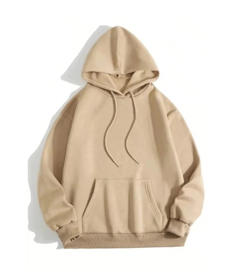 Erkek Düz Kapüşonlu Sweat - Bej