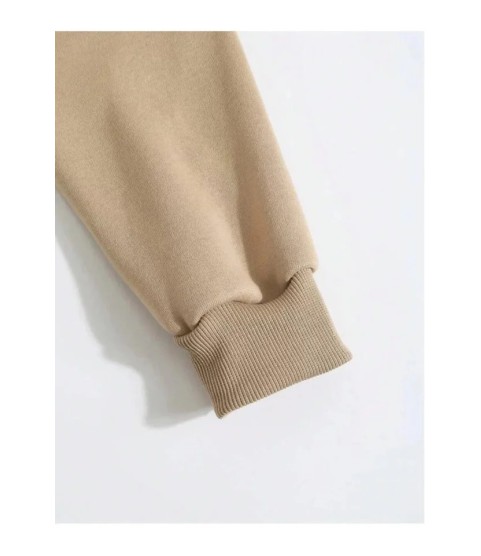 Erkek Düz Kapüşonlu Sweat - Bej