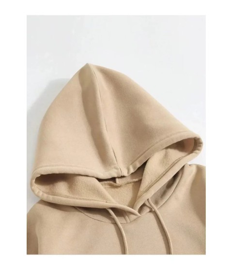 Erkek Düz Kapüşonlu Sweat - Bej