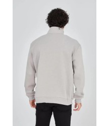 Erkek Yarım Fermuarlı Baskılı Sweat - Boyalı Gri