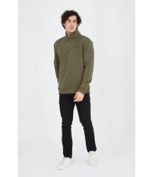 Erkek Yarım Fermuarlı Baskılı Sweat - Yeşil