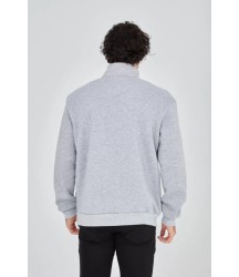 Erkek Yarım Fermuarlı Baskılı Sweat - Gri