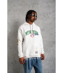 Erkek Baskılı Kapüşonlu Sweatshirt - Beyaz