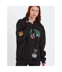 Baskılı Kapüşonlu Sweatshirt - Siyah