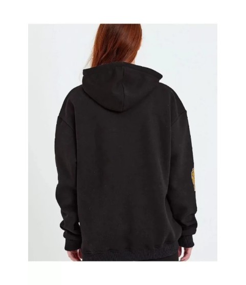 Baskılı Kapüşonlu Sweatshirt - Siyah