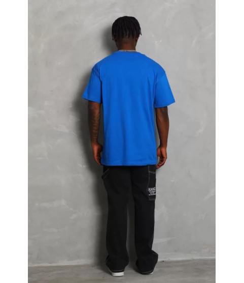 Unisex Oversize Düz Bisiklet Yaka T-Shirt - Mavi
