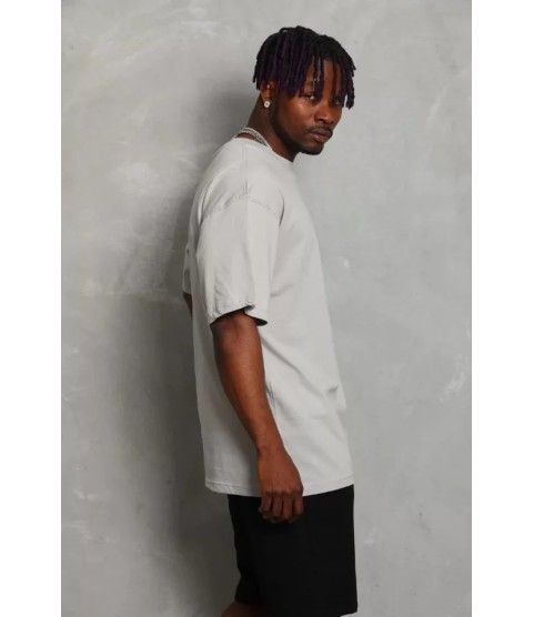 Unisex Oversize Düz Bisiklet Yaka T-Shirt - Gri