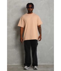 Unisex Oversize Düz Bisiklet Yaka T-Shirt - Bej