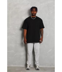 Unisex Oversize Düz Bisiklet Yaka T-Shirt - Siyah