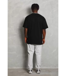 Unisex Oversize Düz Bisiklet Yaka T-Shirt - Siyah