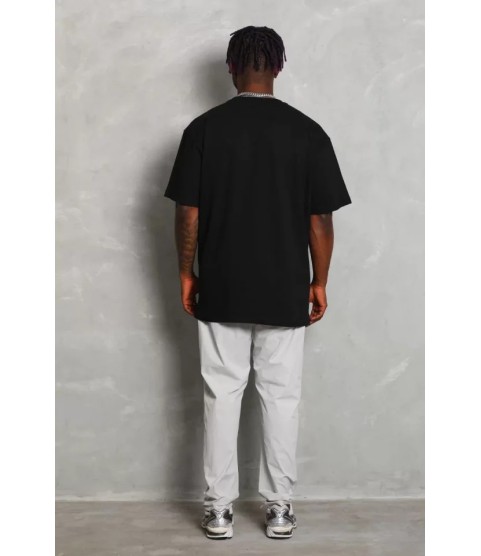 Unisex Oversize Düz Bisiklet Yaka T-Shirt - Siyah