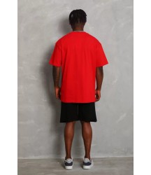 Unisex Oversize Düz Bisiklet Yaka T-Shirt - Kırmızı
