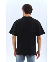 Unisex Oversize Düz Bisiklet Yaka T-Shirt - Siyah