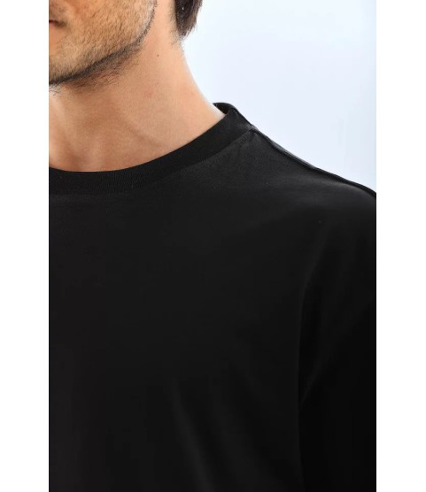 Unisex Oversize Düz Bisiklet Yaka T-Shirt - Siyah