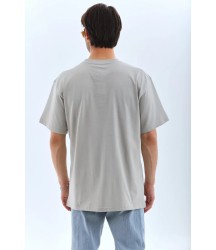 Unisex Oversize Taşlı Bisiklet Yaka T-Shirt - Gri