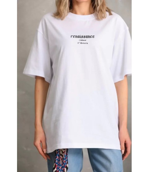 Unisex Baskılı Oversize T-Shirt - Beyaz